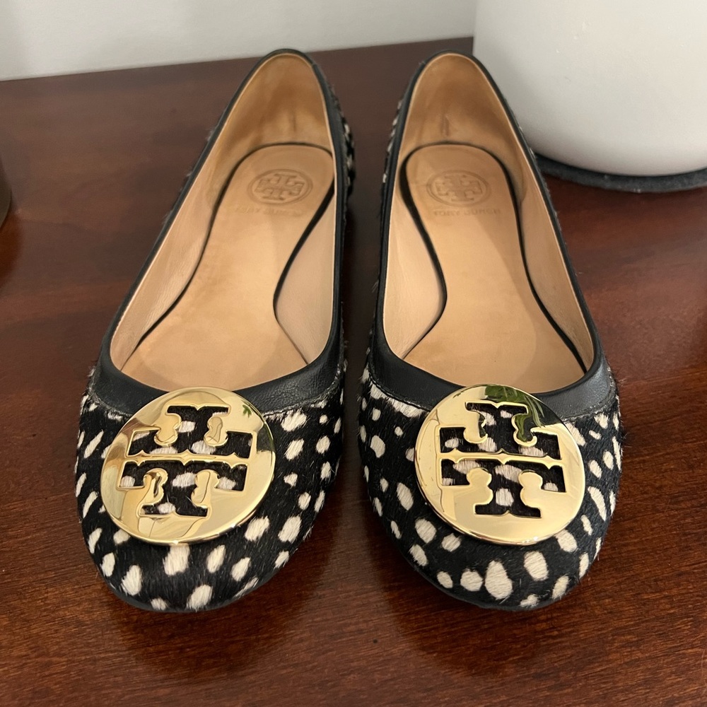 Tory Burch Reva Ballet Black White Flat